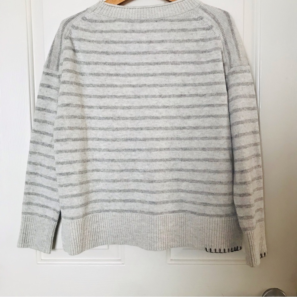 Oui Striped Crewneck Sweater in Cream with Pocket - Picture 7 of 11
